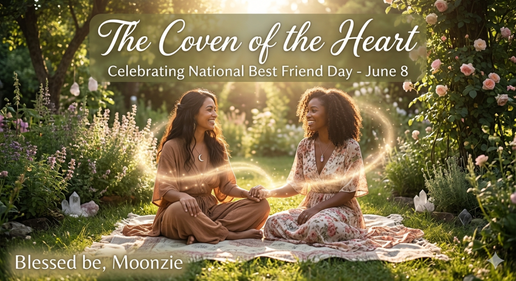 Two people sitting in a sunlit garden, holding hands, with a warm, ethereal glow surrounding them, representing the deep, magical connection of true friendship.